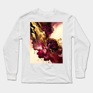 Abstract Alcohol Ink Burgundy Gold Background Long Sleeve T-Shirt
